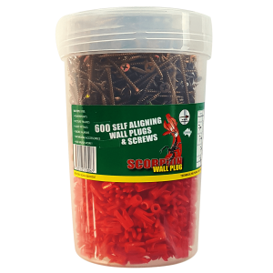600 pieces Scorpion Self-Aligning Wall Plugs and 600 pieces Fine Thread bugle head 7g-15x50mm Screws per container