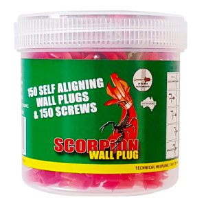 150 pieces Scorpion Self-Aligning Wall Plugs and 150 pieces Fine Thread bugle head 7g-15x50mm Screws per container