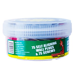 75 pieces Scorpion Self-Aligning Wall Plugs and 75 pieces Fine Thread bugle head 7g-15x50mm Screws per container