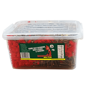 1500 pieces Scorpion Self-Aligning Wall Plugs and 1500 pieces Fine Thread bugle head 7g-15x50mm Screws per container